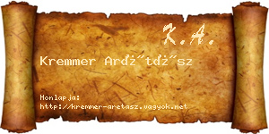 Kremmer Arétász névjegykártya